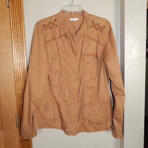 Women's Size 2 2X MAURICES Saddle Brown Tan Camel Zipper Front Fashion Jacket